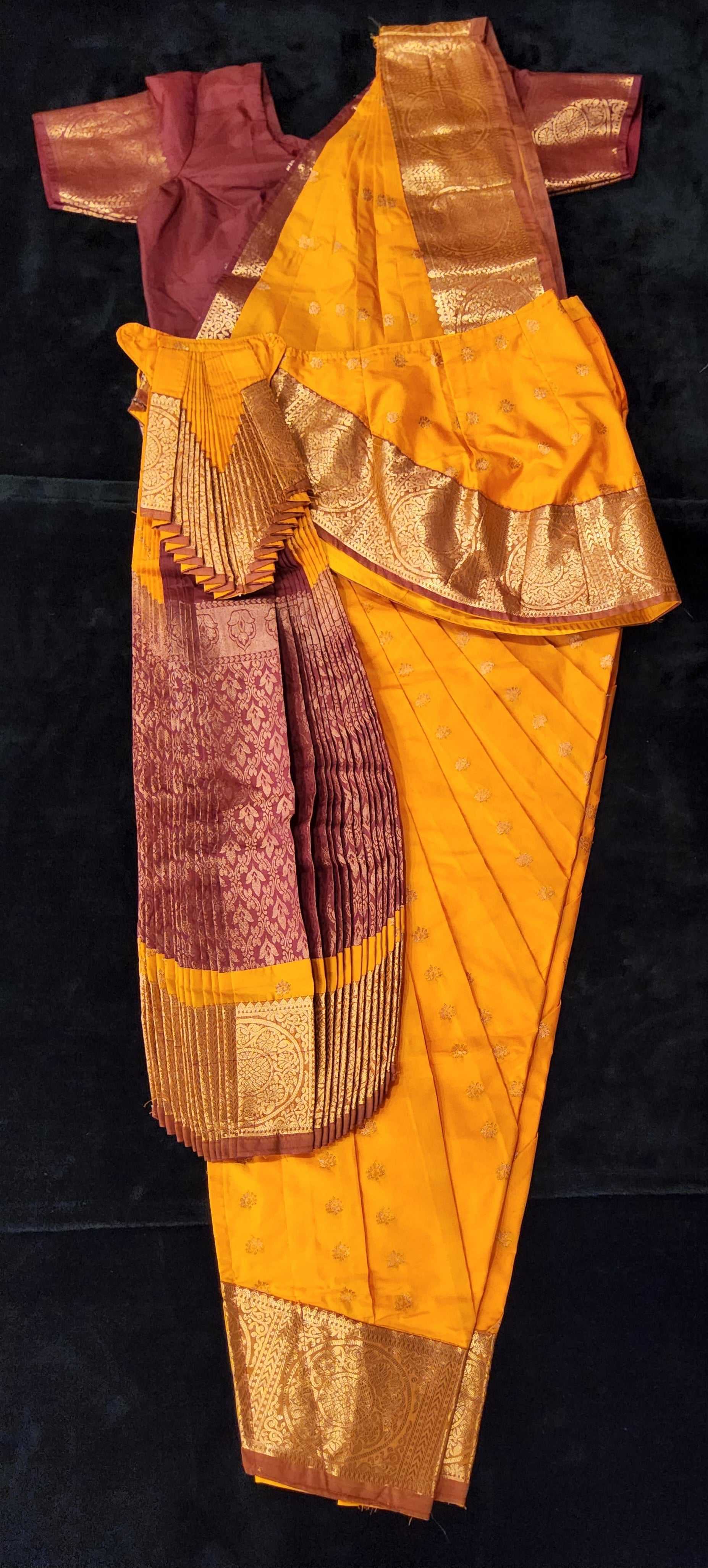 Bharatnatyam Orange with Maroon Classical Dance Costume Shanthi