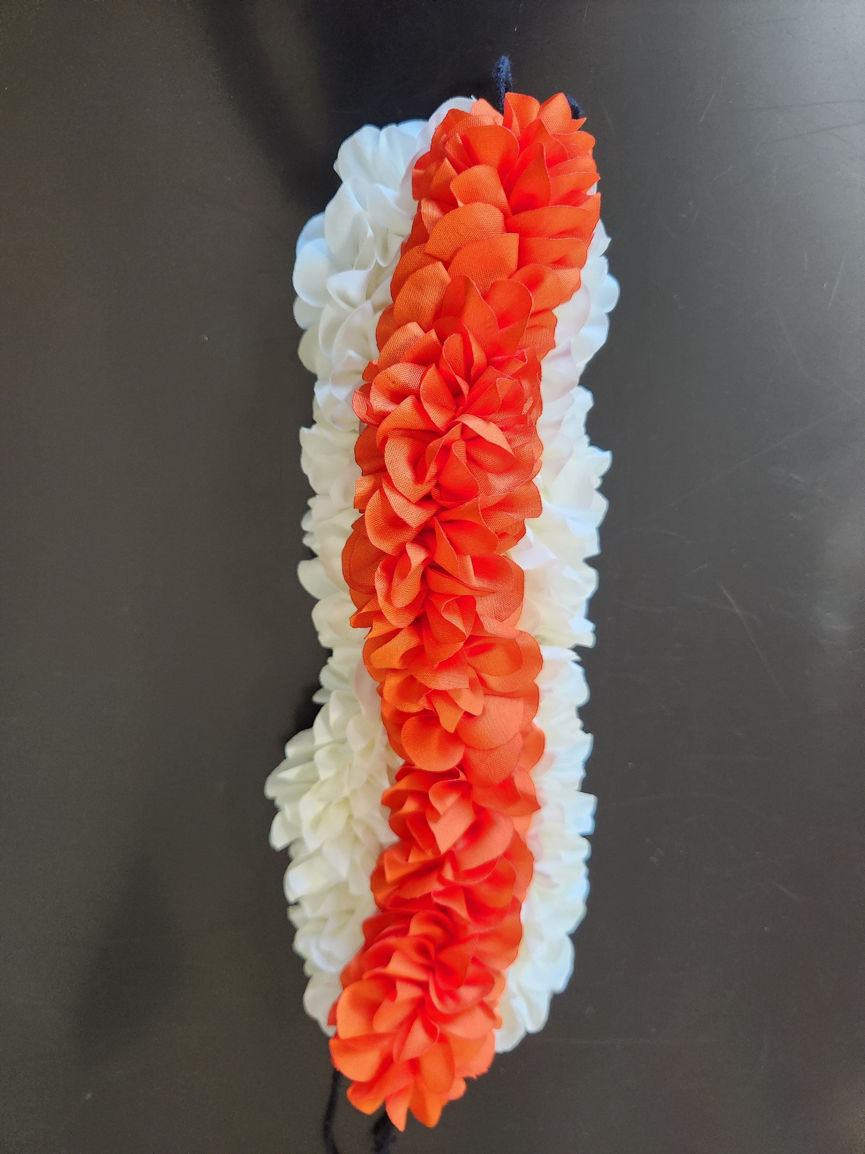 White & Red - 3 Row Cloth Flowers  for Bharatnatyam & Kuchipudi