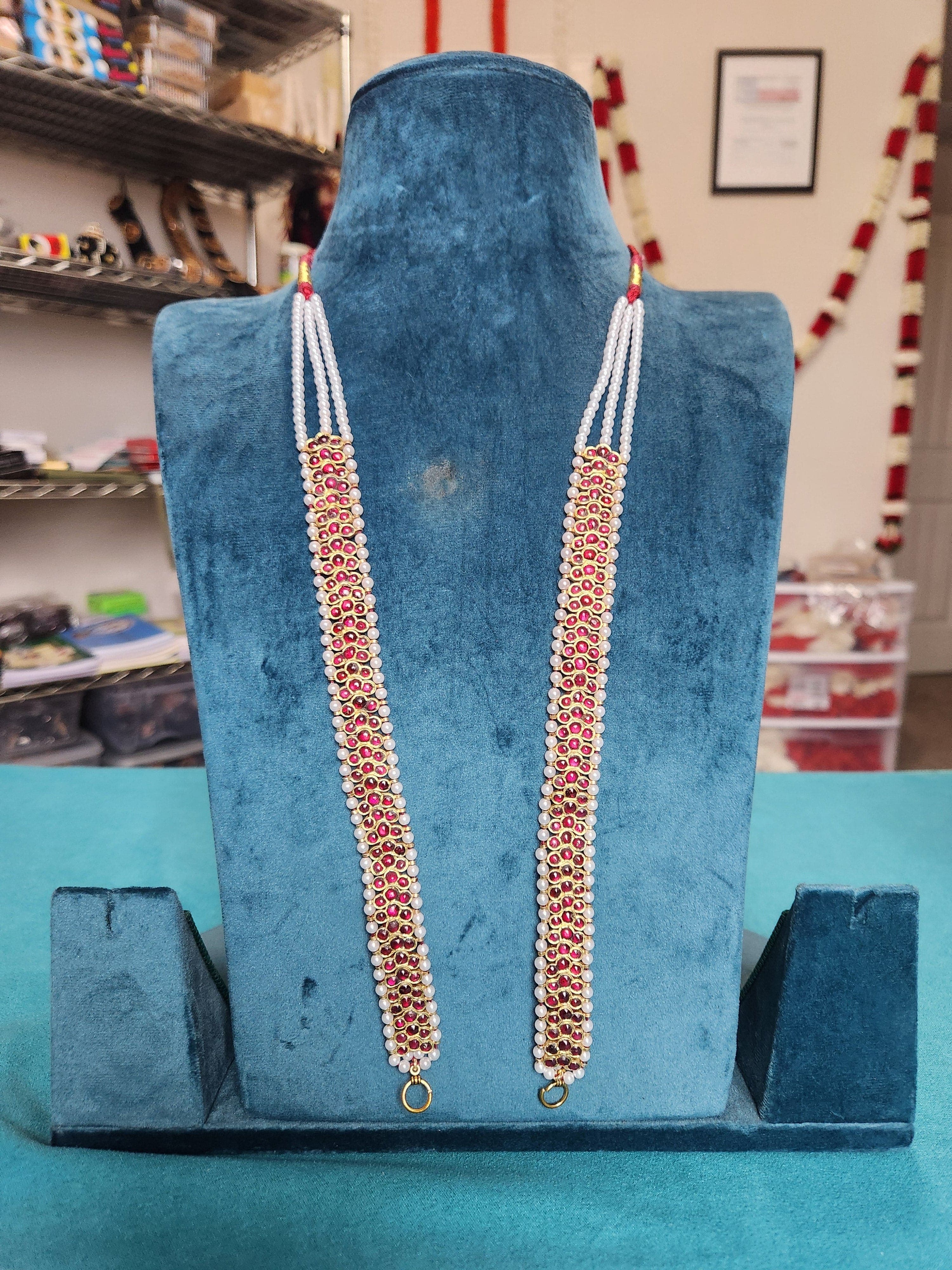 3 Line Red Stone Pearl Long Haram | Original Temple Jewelry