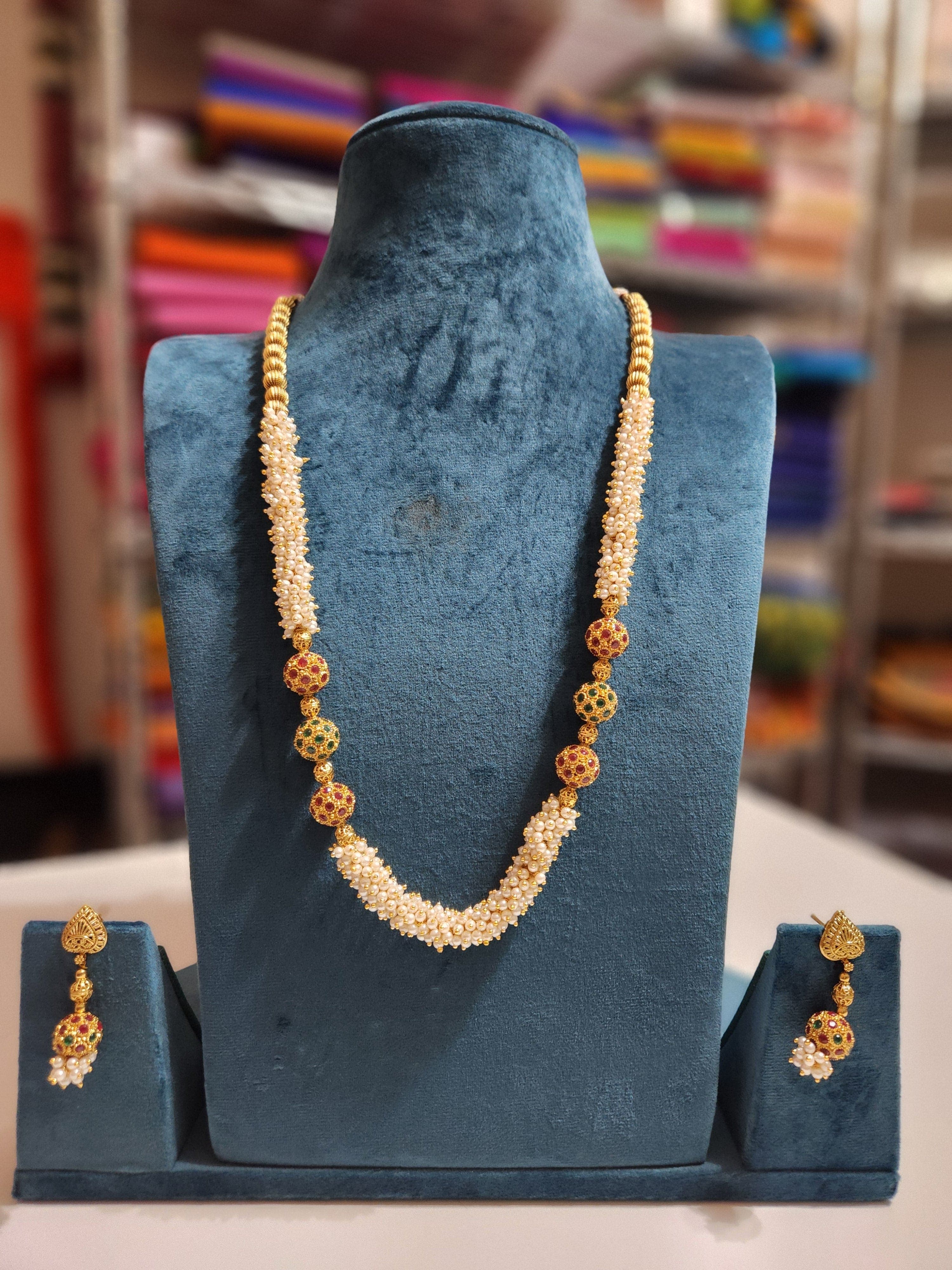 1 Line Pearl & Gold Chain & Earing | Fashion Jewelry