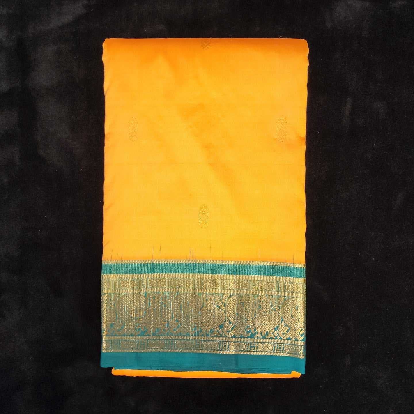 Mango Yellow with Light Green | Dharmavaram Silk Saree No 134