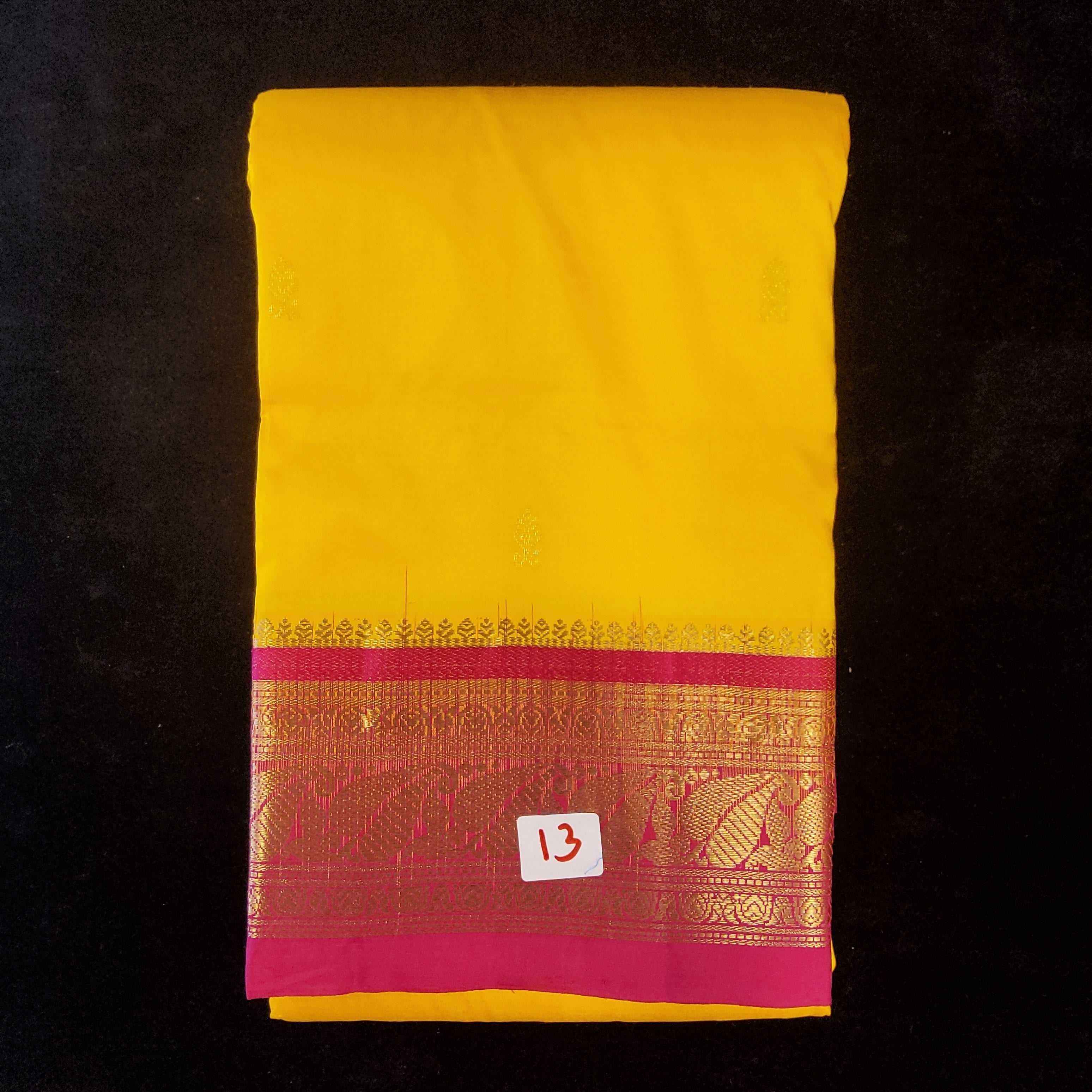 Mango yellow with Pink | Dharmavaram Silk Saree No 13