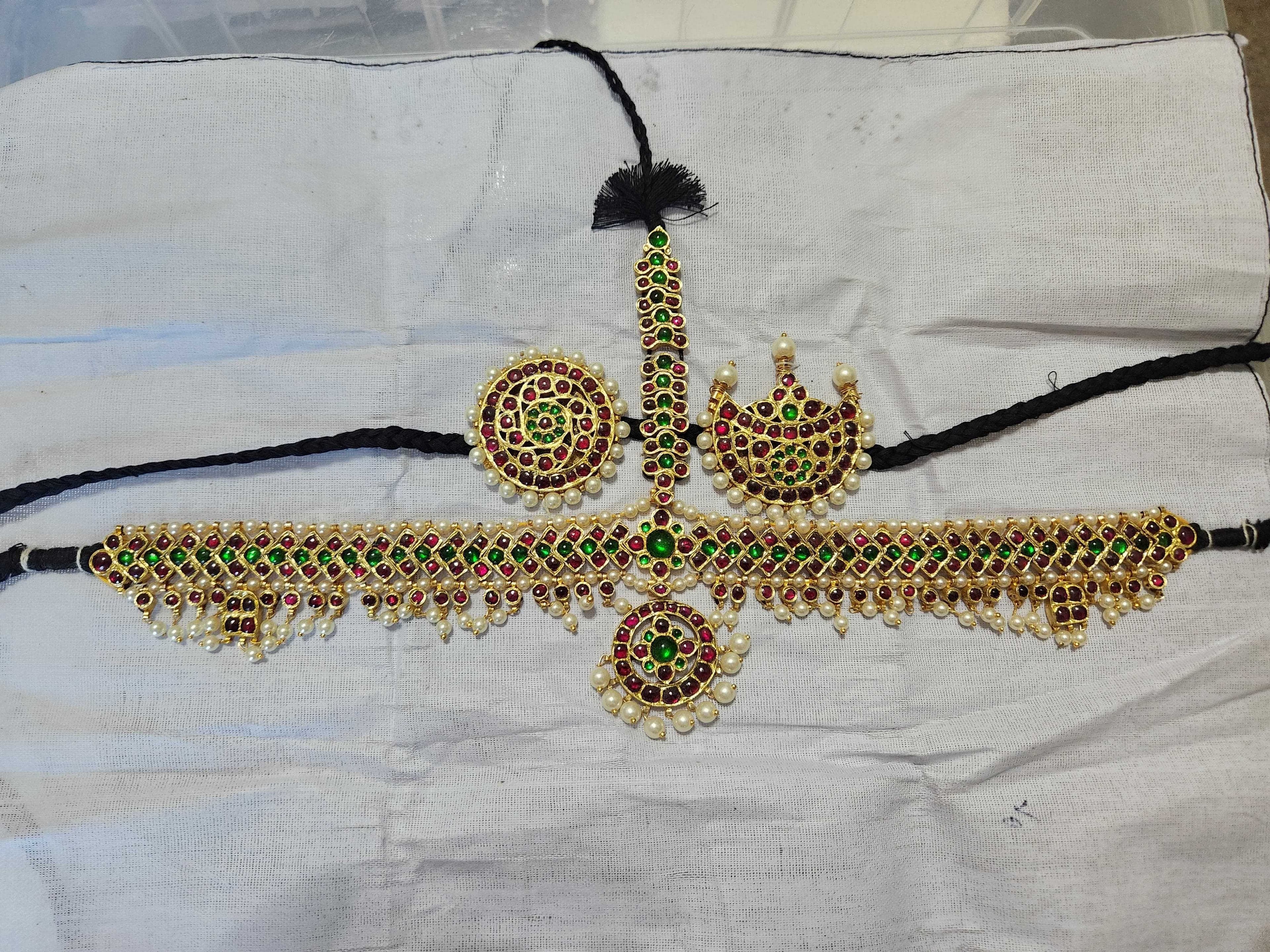 Traditional Head Set | Center Green 3 Stone Headset  | Original Temple Jewelry