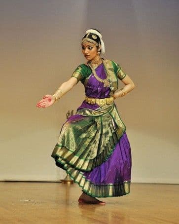 Bharatanatyam costume skirt style cross fan by shanthi tailors chennai. Dance costume closeup.