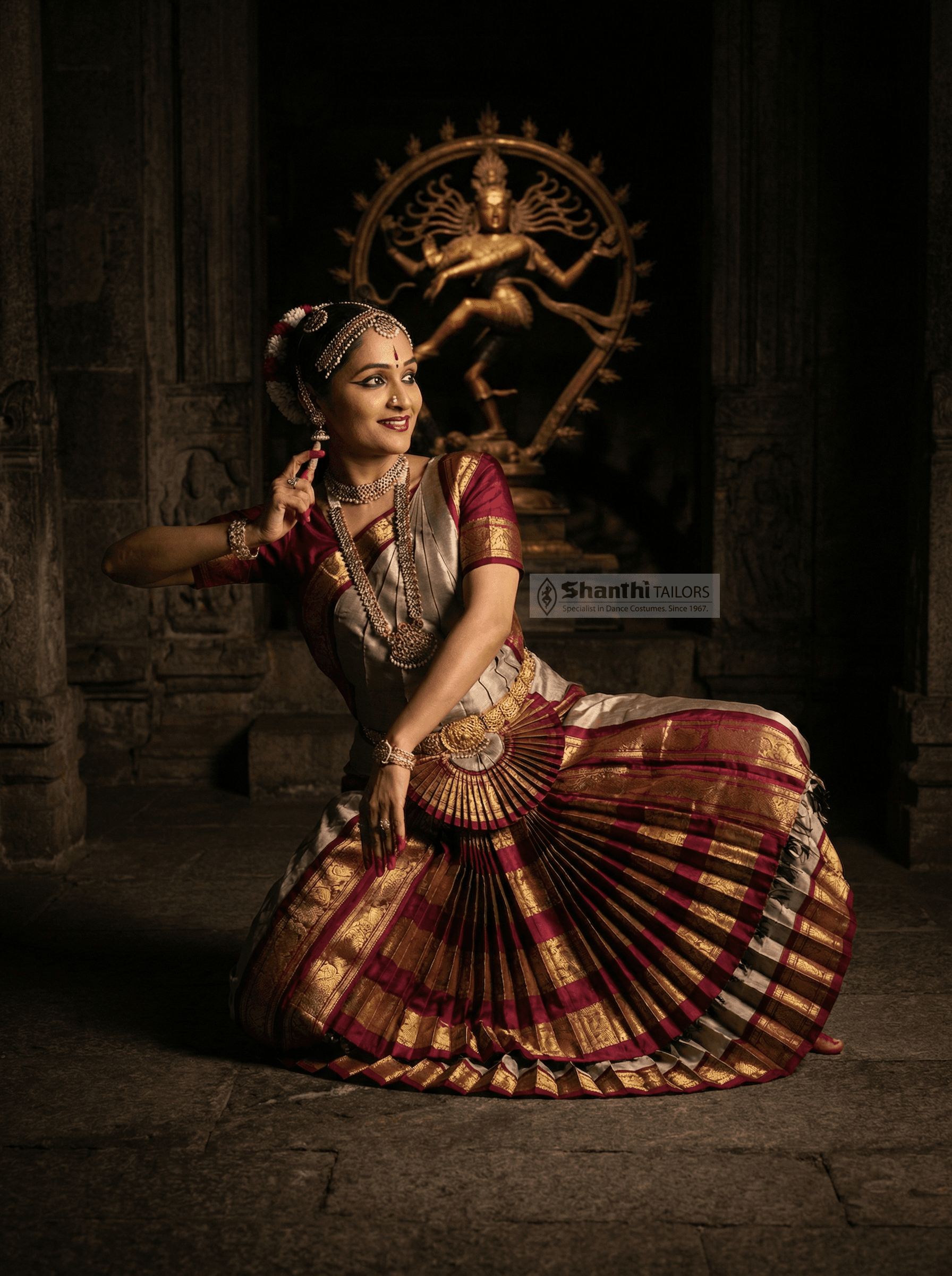 Shanthi Tailors: Kalakshetra style bharatanatyam costume. Full view of pant dress. Shanthi Tailors Chennai