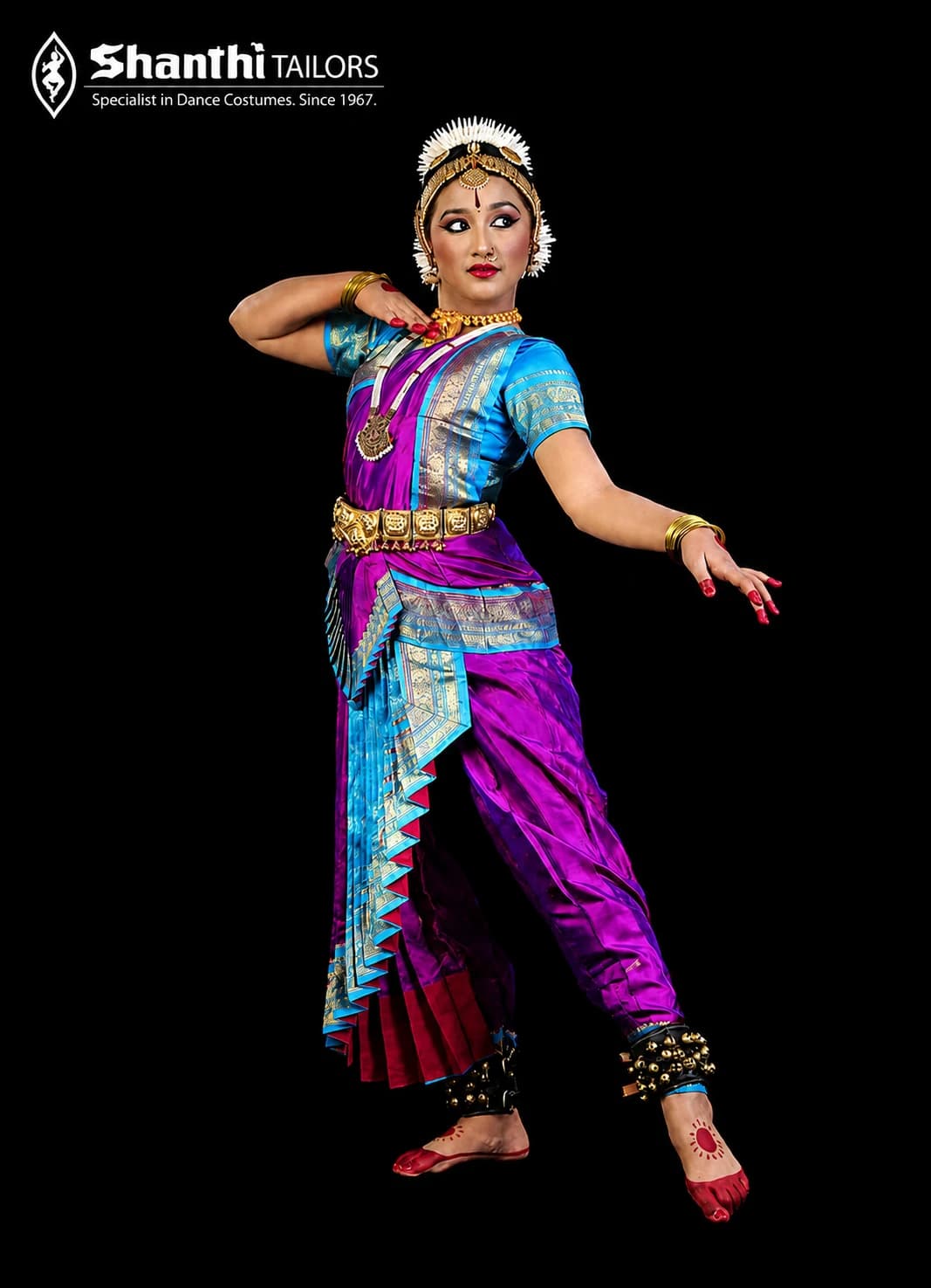 Pant Style with Cross Fan Dance Costume | For Bharatanatyam