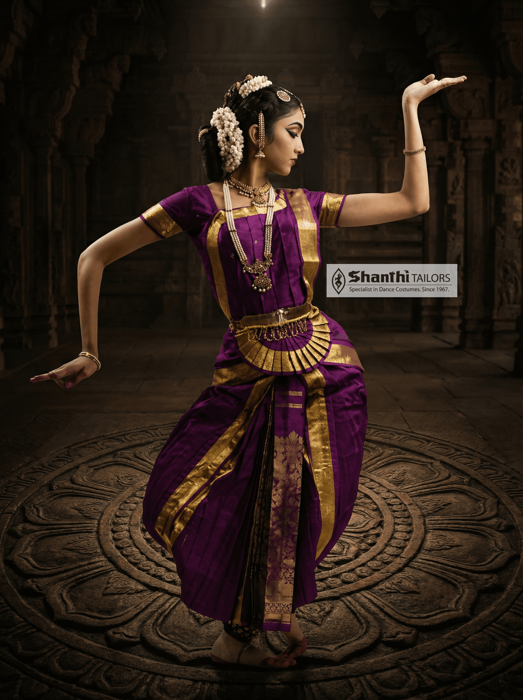 Dhothi Style with Straight Fan Costume for Bharatnatyam | Dothi Costume