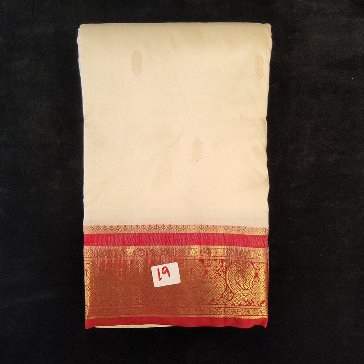 Half white with Red | Dharmavaram Silk Saree No 19