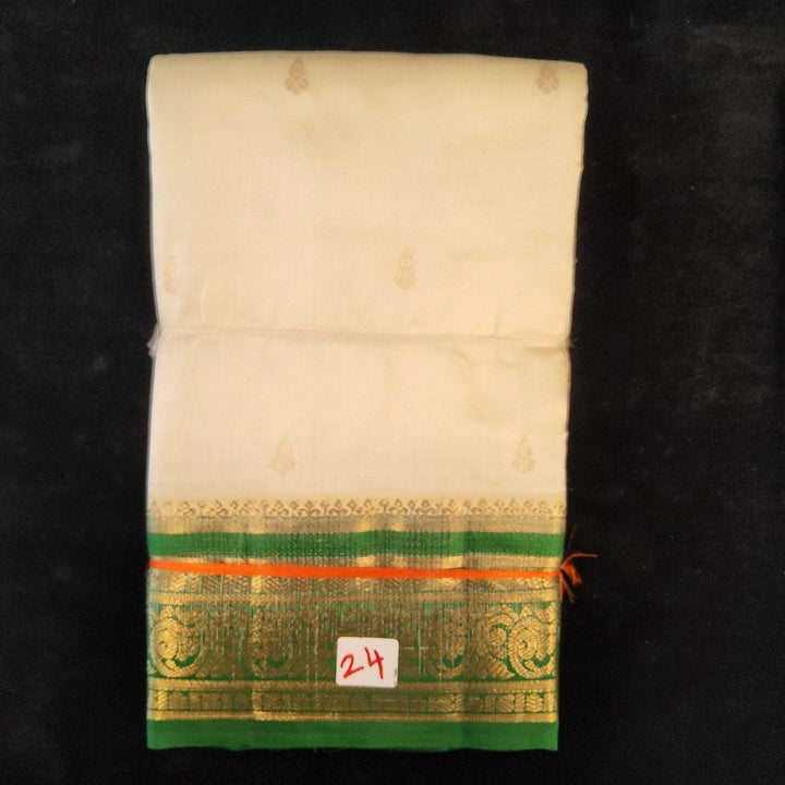 Half white with Green | Dharmavaram Silk Saree No 24