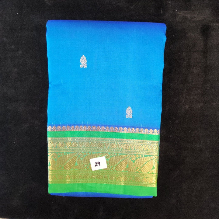 Peacock Blue with parrot green | Dharmavaram Silk Saree No 29