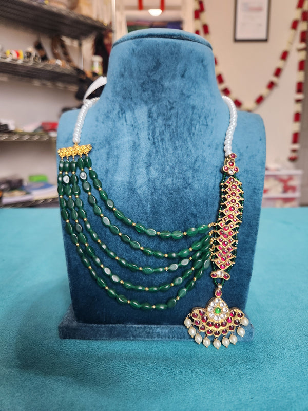 Green Cross Beads Pearl Haram | Original Temple Jewelry