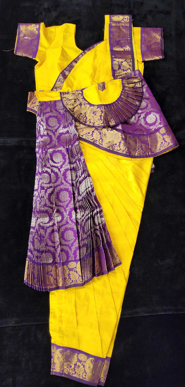 Bharatnatyam Dress | Yellow with Vaadamalli | Silk cotton with contrast Border | Readymade Dance Costume