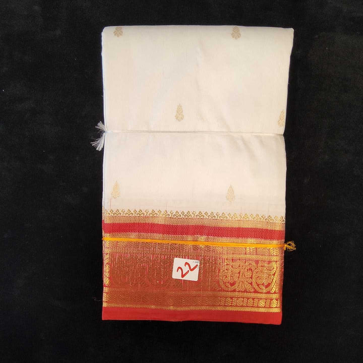 White with Orange | Dharmavaram Silk Saree No 22