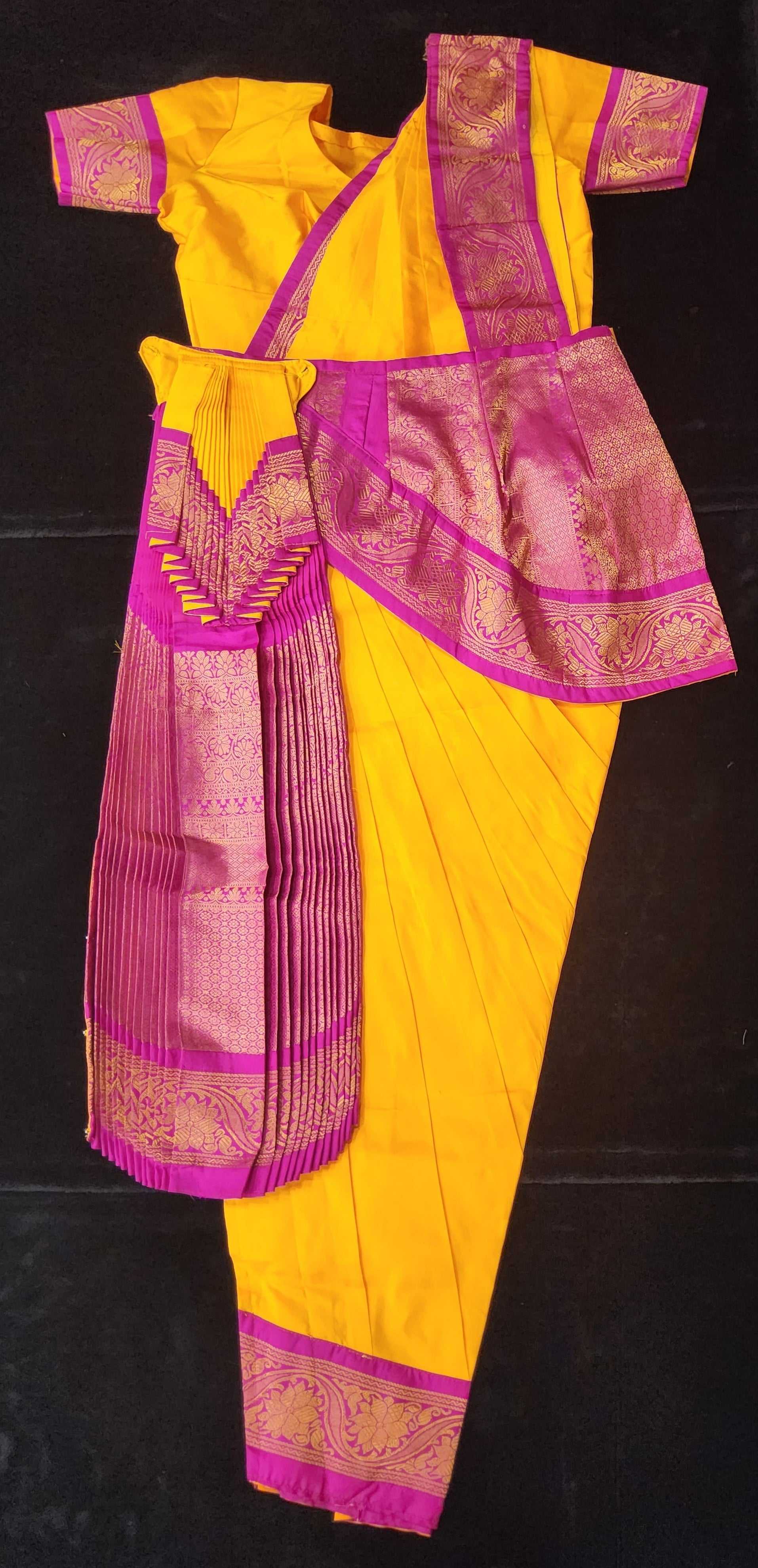 Bharatnatyam Dress Mango Yellow with Pink Shanthi Tailors
